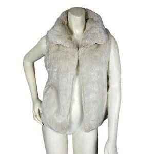 Aqua Faux Fur Vest Cream Beige Soft Sleeveless Teddy Sz XS